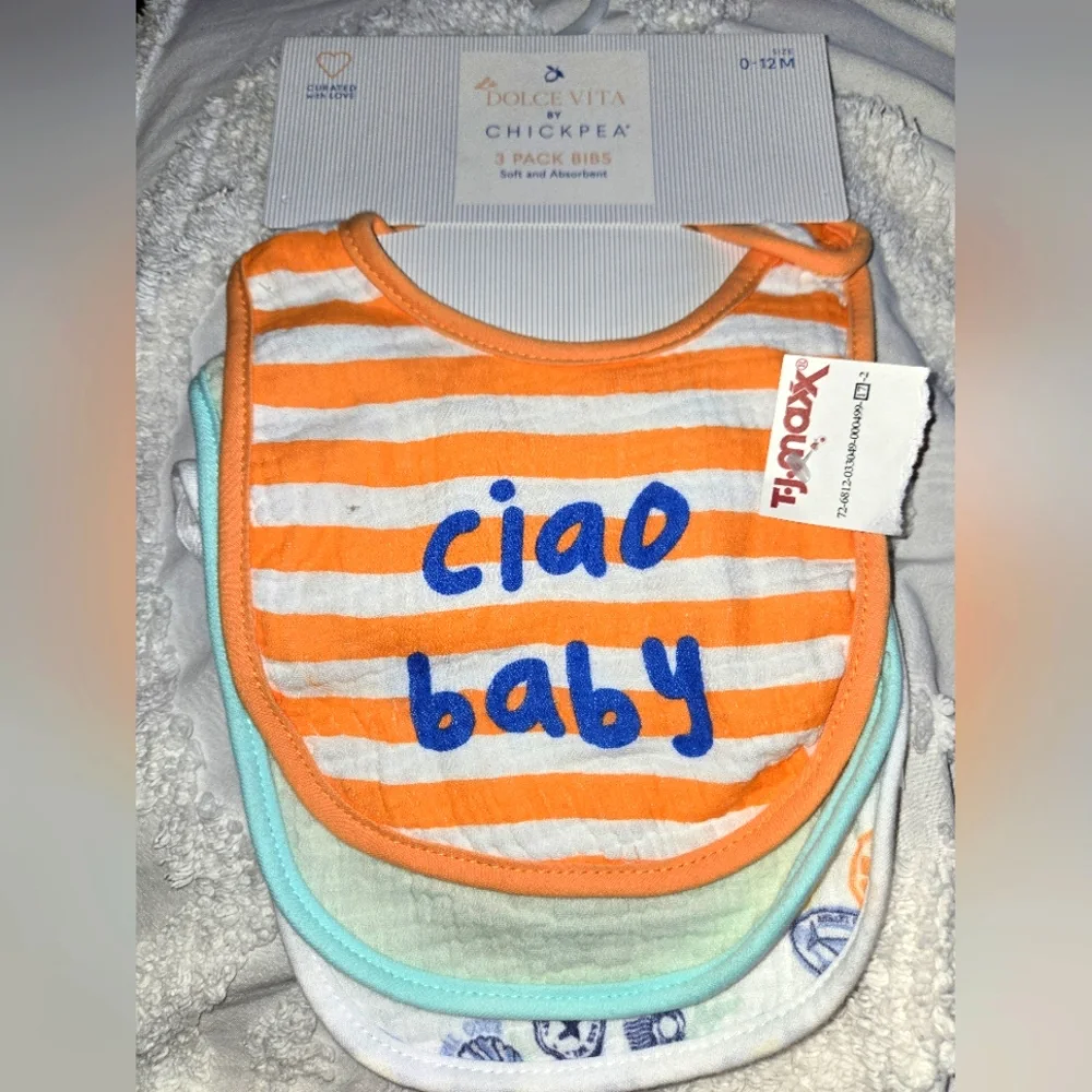 La Dolce Vita By Chickpea 3 Pack Bibs Soft Absorbant Snap Closure